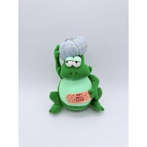 Vintage Russ Get Well Soon Plush Frog W/ Bandaid & Head Ice Pack Stuffed Animal